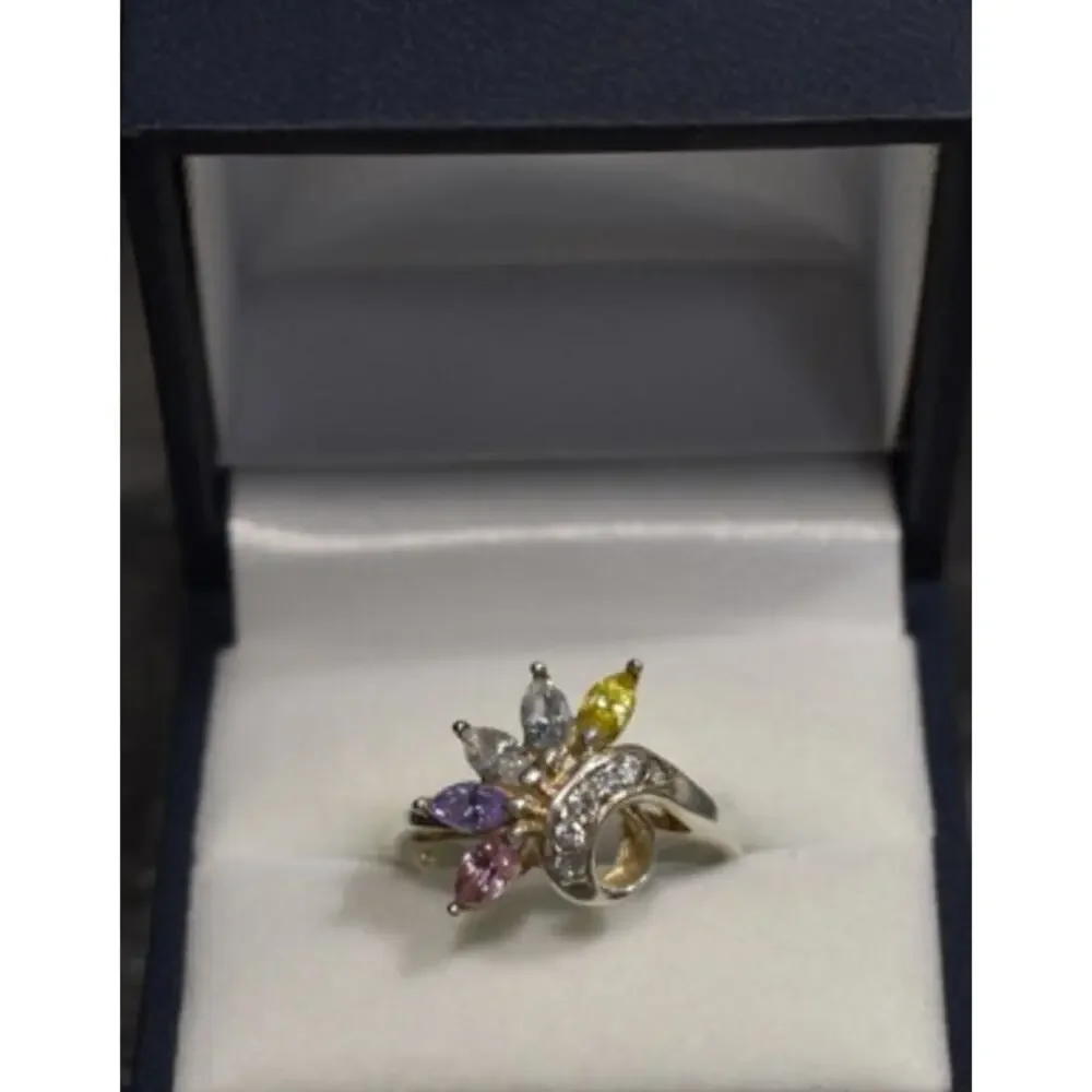 925 Sterling Silver Multicolor CZ Ring Size 9